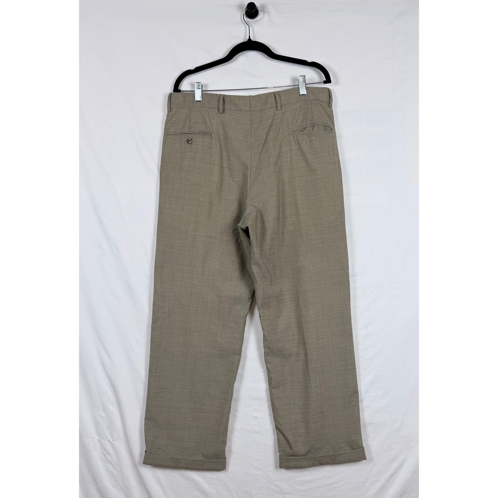 Jos A Bank 34R Wool Pleated Dress Pants Brown Houndstooth Cuffed Work Wedding - Picture 5 of 9